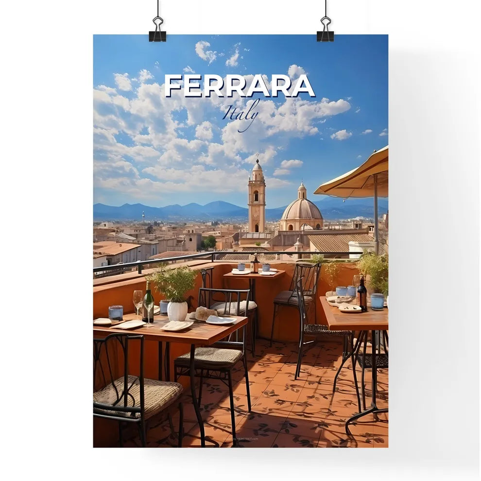 Ferrara, Italy, A Poster of a table and chairs on a rooftop Default Title