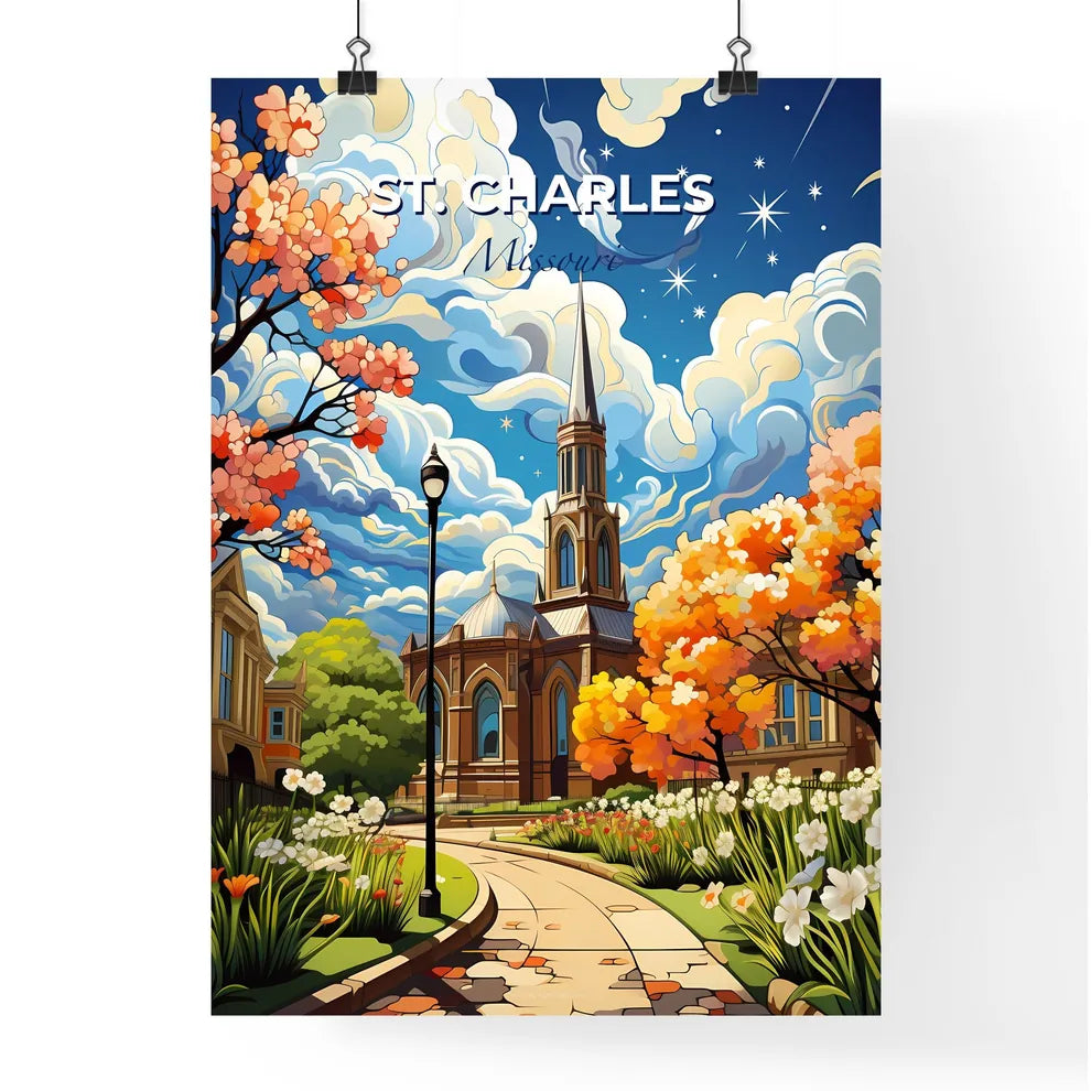 St. Charles, Missouri, A Poster of a church with a tower and trees Default Title