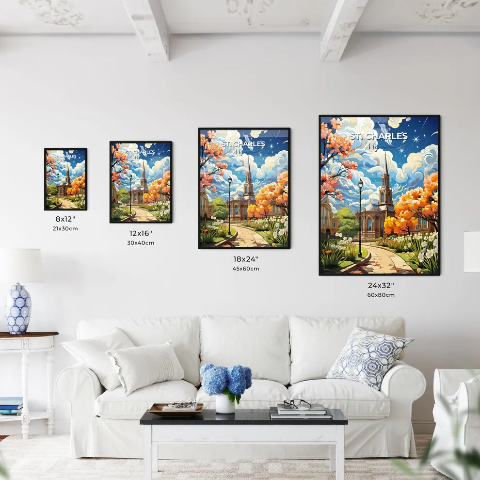 St. Charles, Missouri, A Poster of a church with a tower and trees Default Title