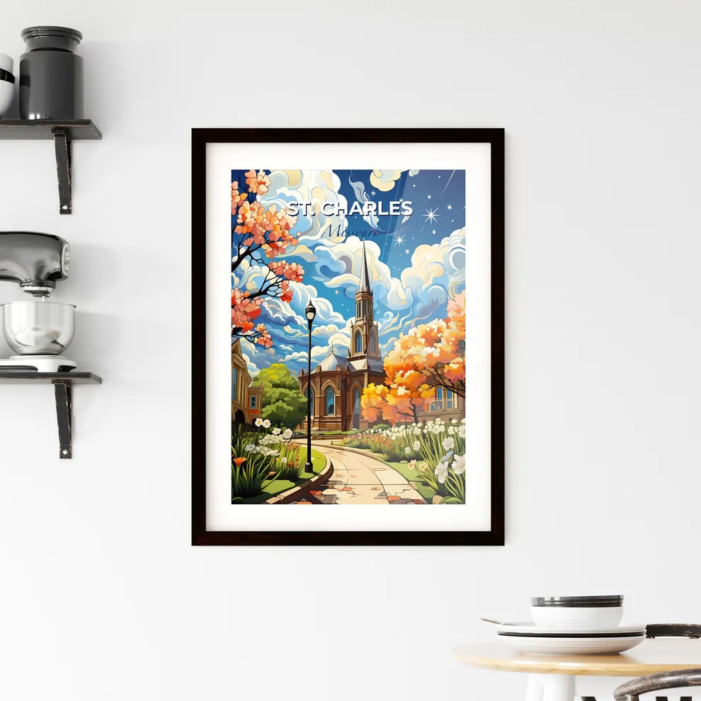 St. Charles, Missouri, A Poster of a church with a tower and trees Default Title