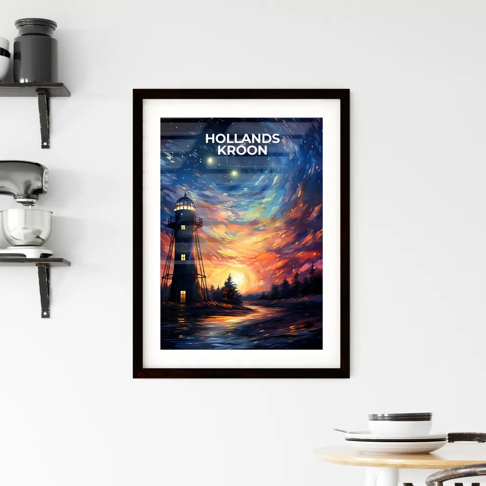 Hollands Kroon, Netherlands, A Poster of a painting of a lighthouse at night Default Title