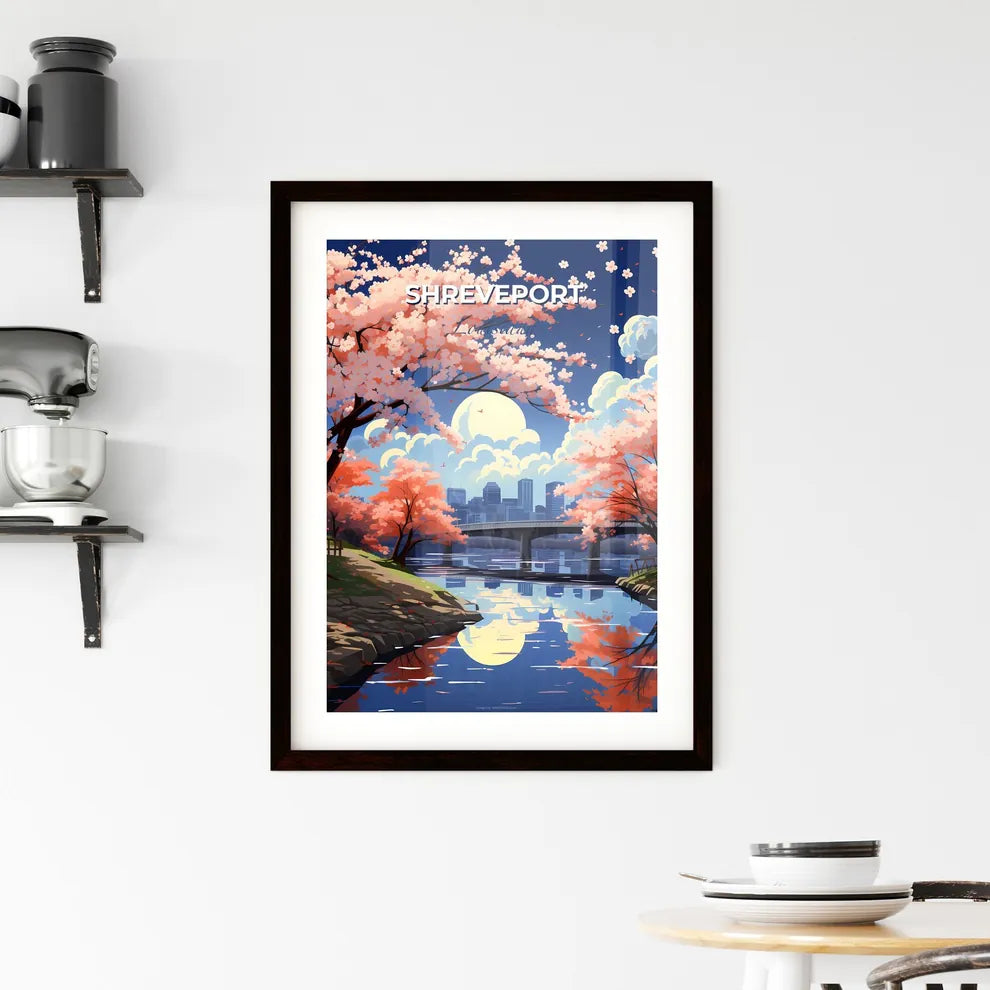 Shreveport, Louisiana, A Poster of a river with pink trees and a bridge in the background Default Title