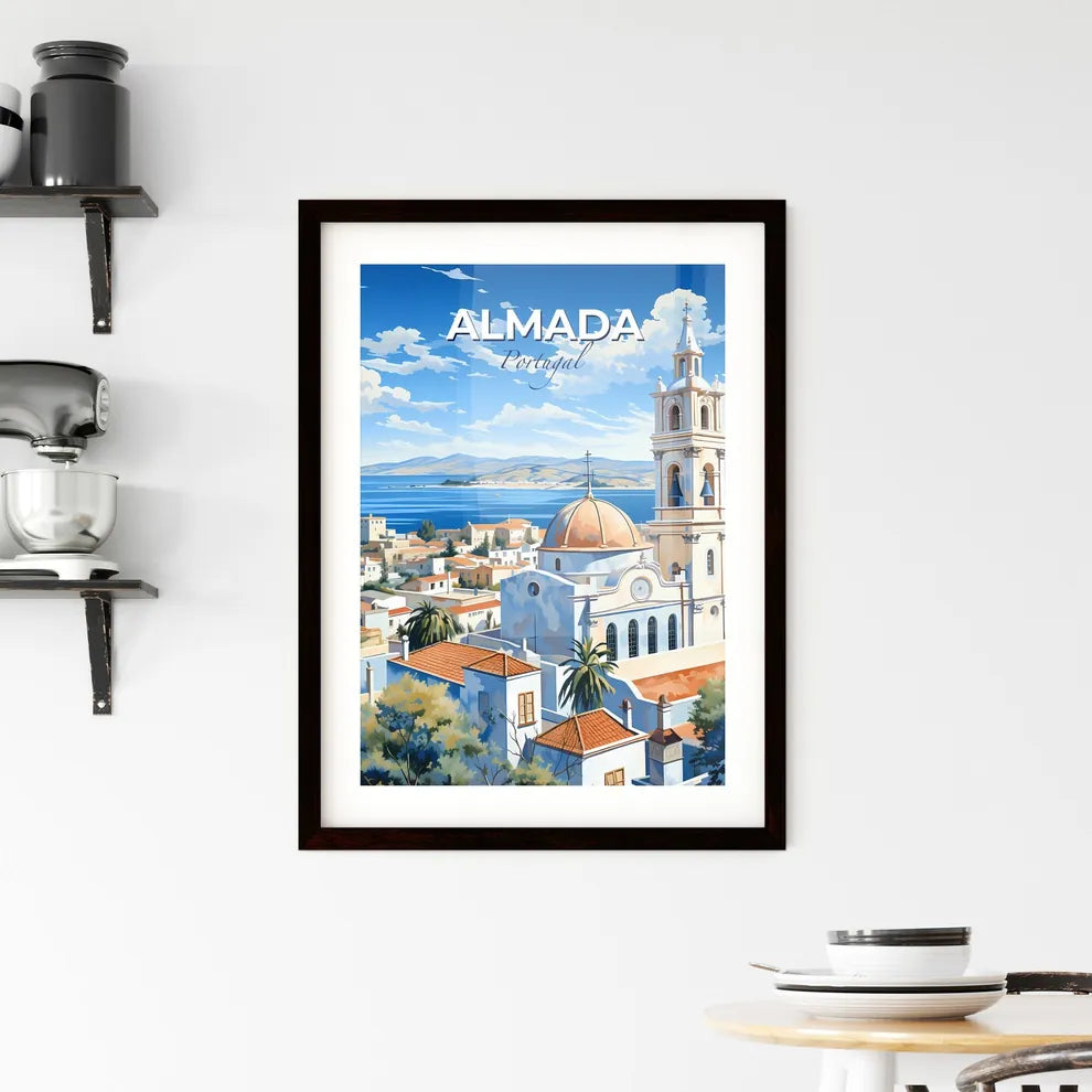 Almada, Portugal, A Poster of a church with a bell tower and a body of water Default Title