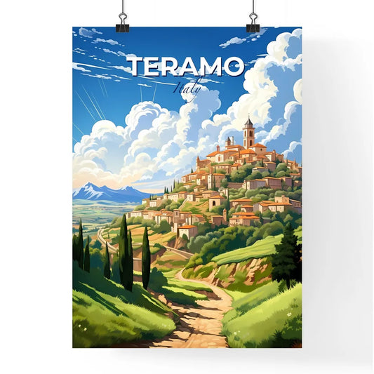 Teramo, Italy, A Poster of a landscape with a town on a hill Default Title