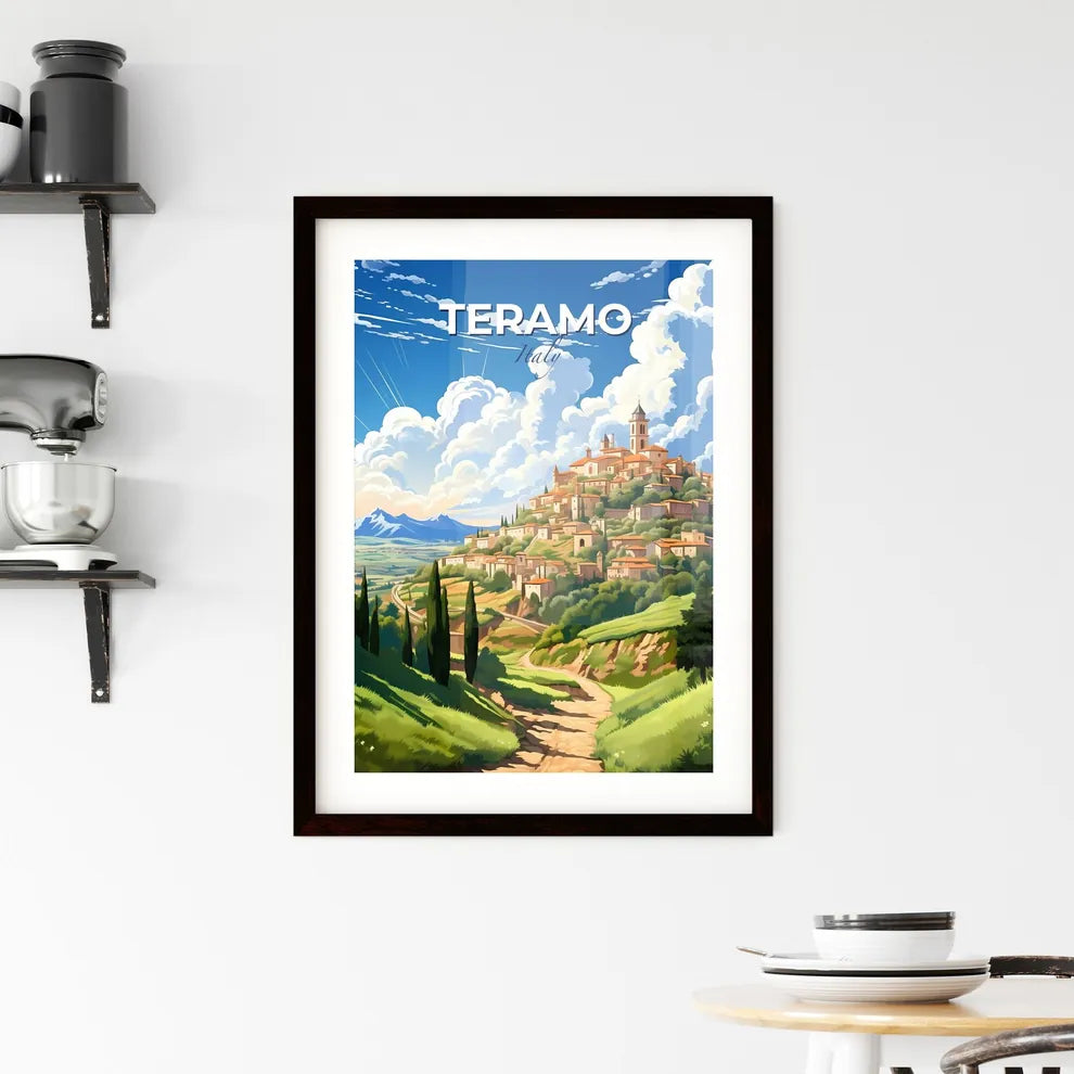 Teramo, Italy, A Poster of a landscape with a town on a hill Default Title