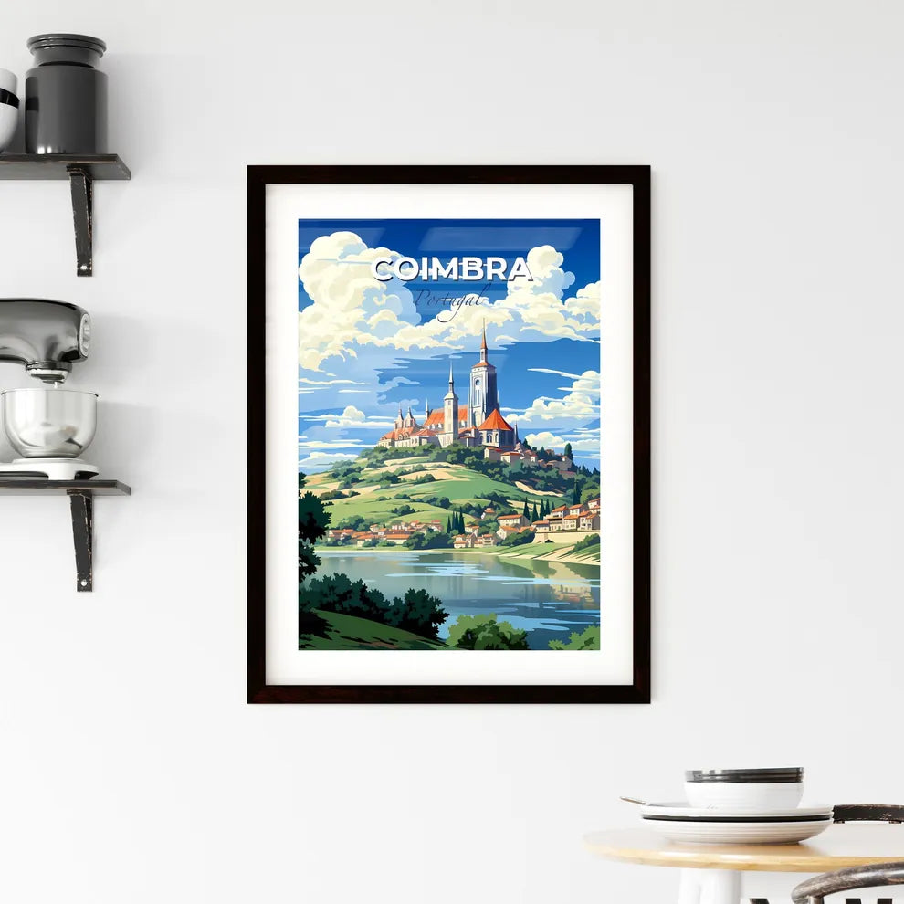 Coimbra, Portugal, A Poster of a castle on a hill with a lake and trees Default Title
