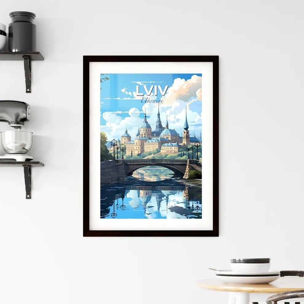 Lviv, Ukraine, A Poster of a bridge over a river with a castle and trees Default Title