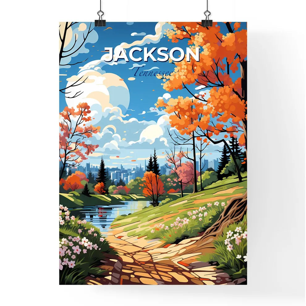 Jackson, Tennessee, A Poster of a painting of a landscape with a river and trees Default Title