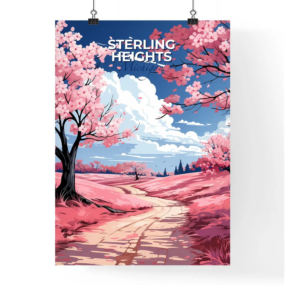Sterling Heights, Michigan, A Poster of a pink landscape with trees and a path Default Title
