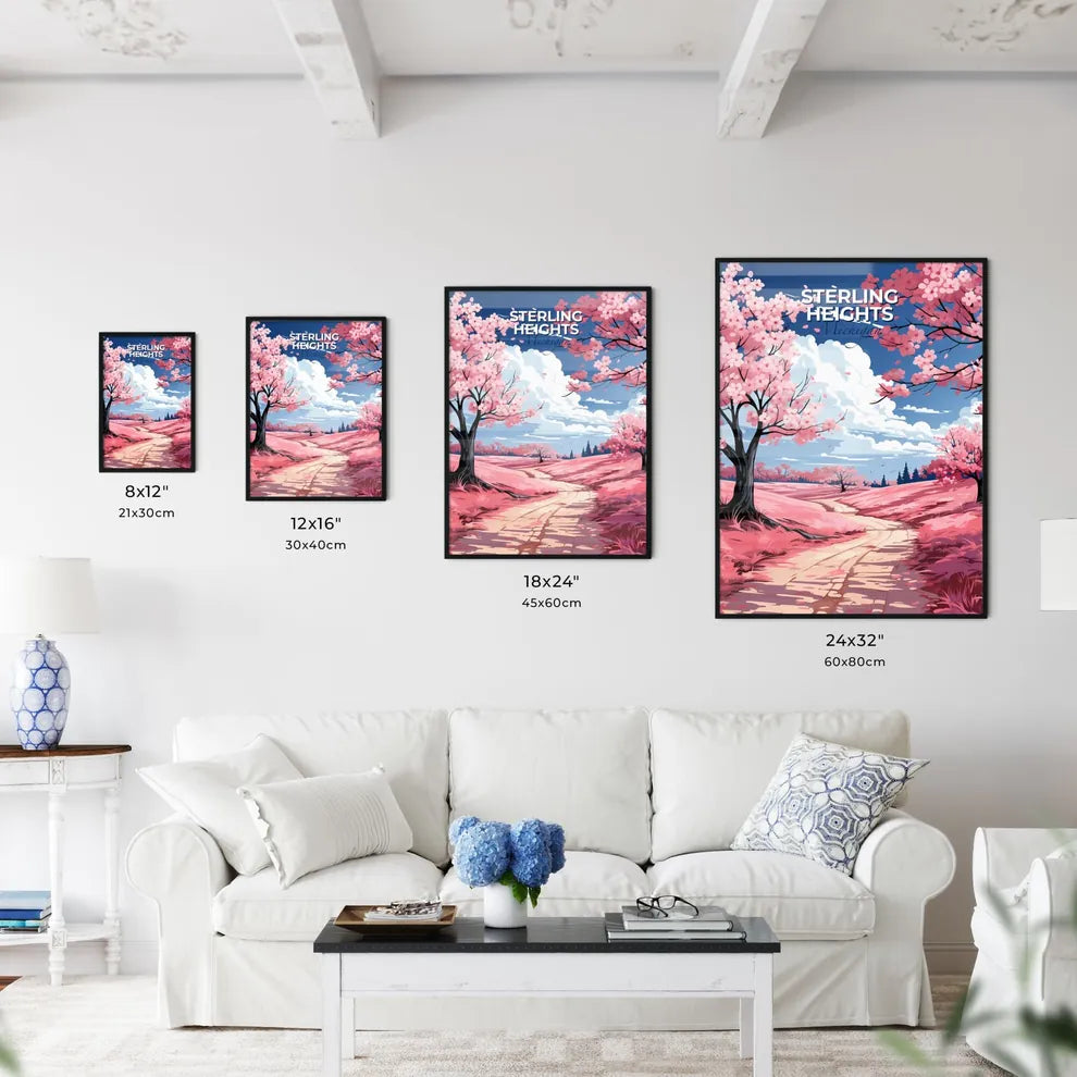 Sterling Heights, Michigan, A Poster of a pink landscape with trees and a path Default Title