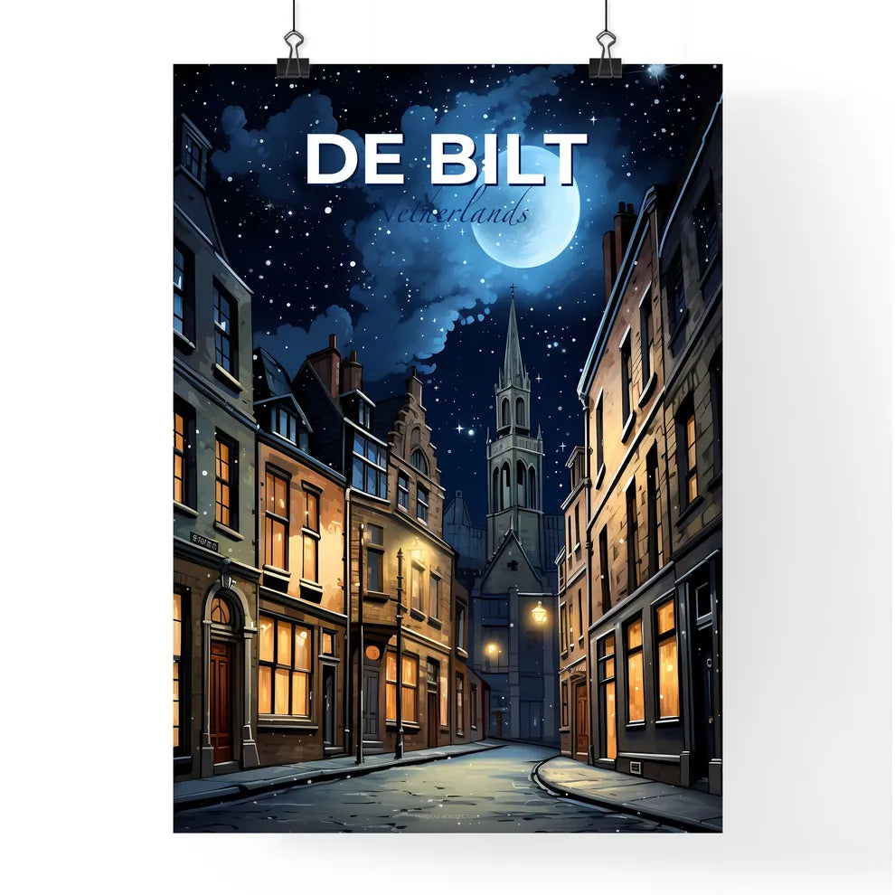 De Bilt, Netherlands, A Poster of a street with buildings and a moon in the sky Default Title