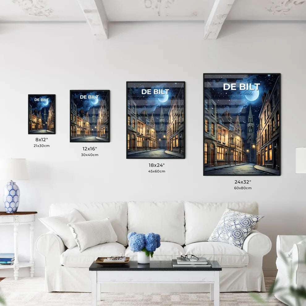 De Bilt, Netherlands, A Poster of a street with buildings and a moon in the sky Default Title
