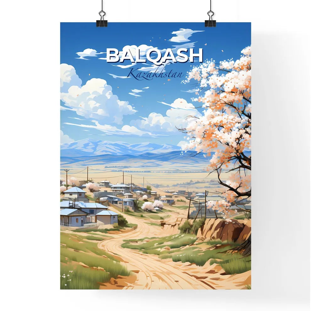 Balqash, Kazakhstan, A Poster of a landscape of a village with a tree and a road Default Title