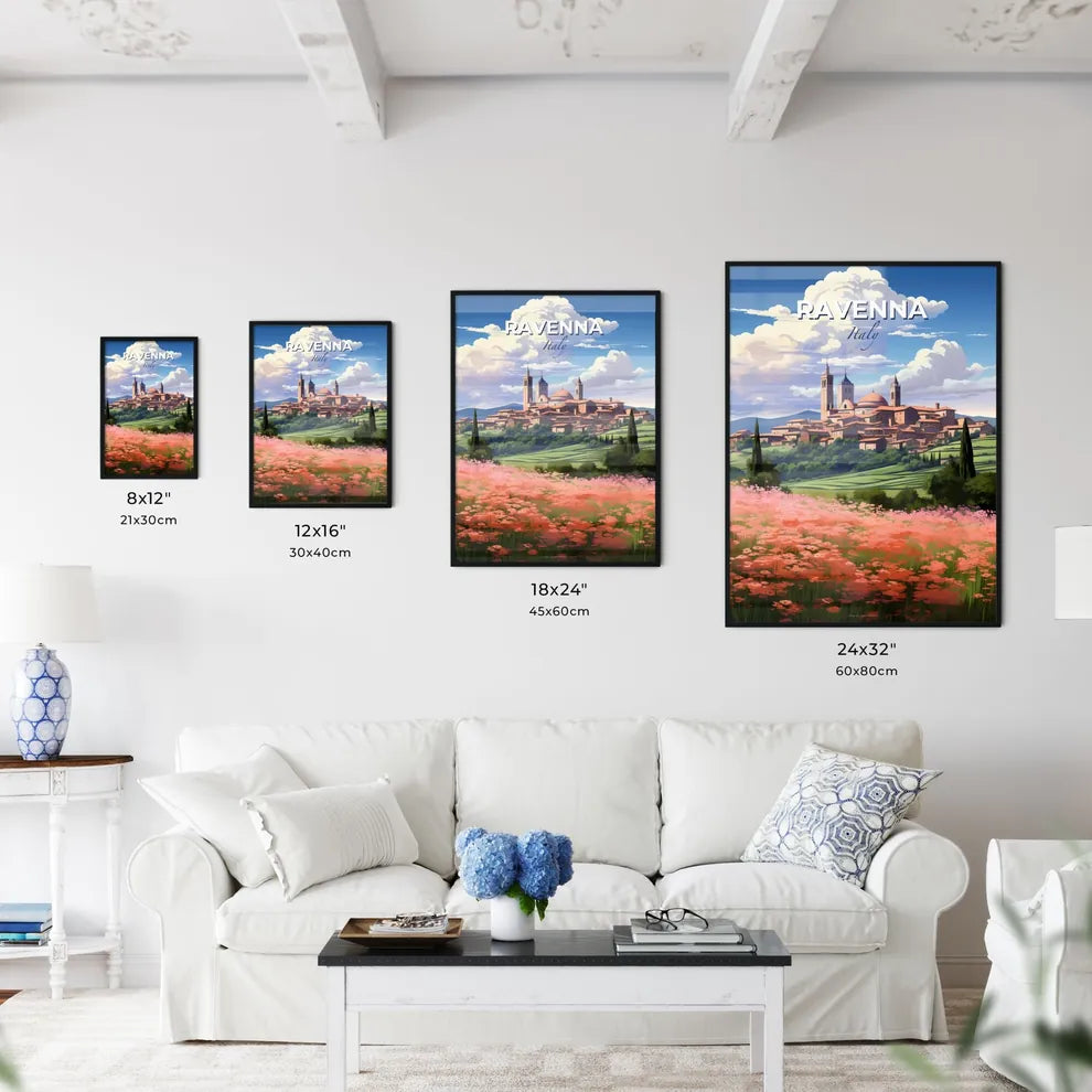 Ravenna, Italy, A Poster of a landscape with a town and flowers Default Title