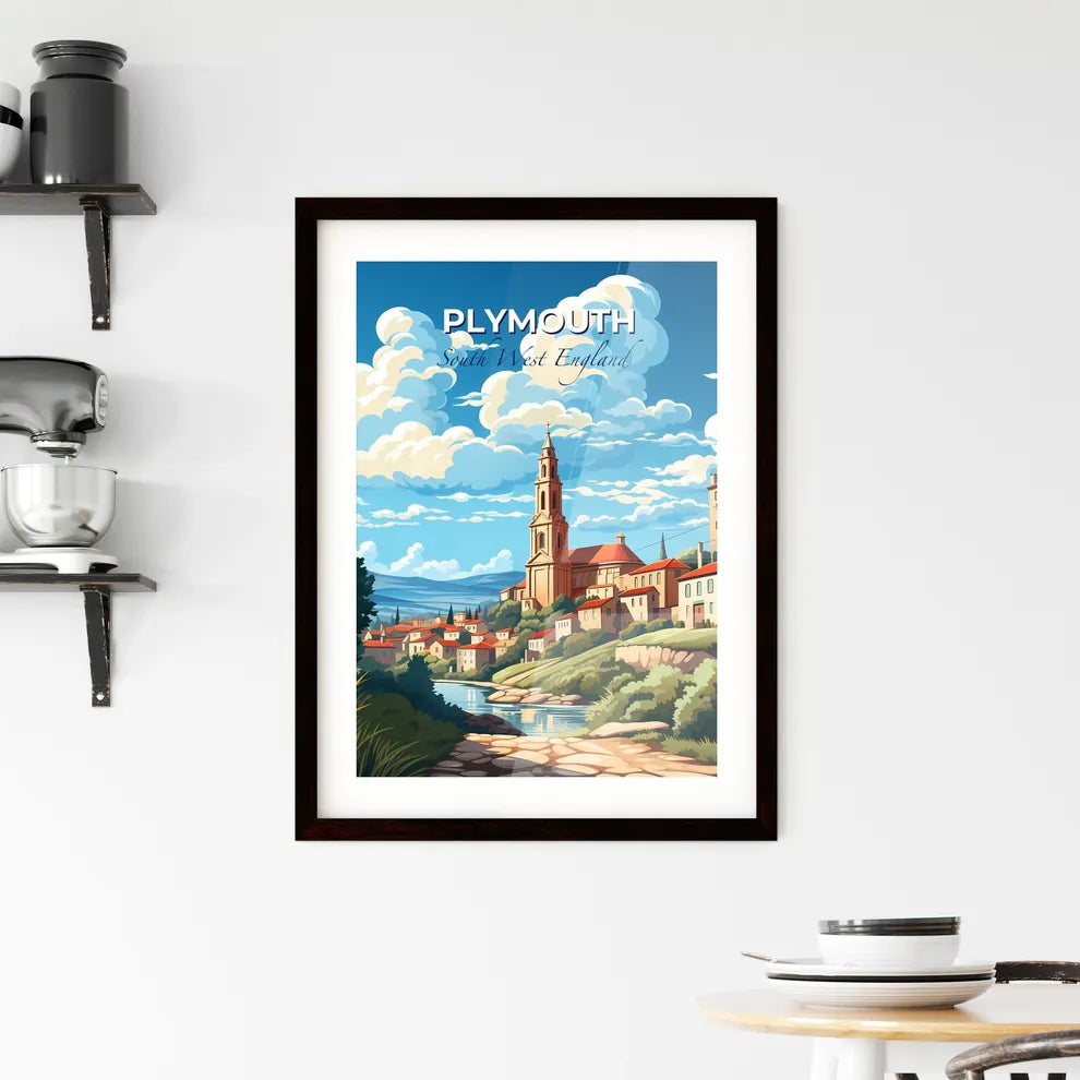Plymouth, South West England, A Poster of a landscape of a town with a river and a church Default Title