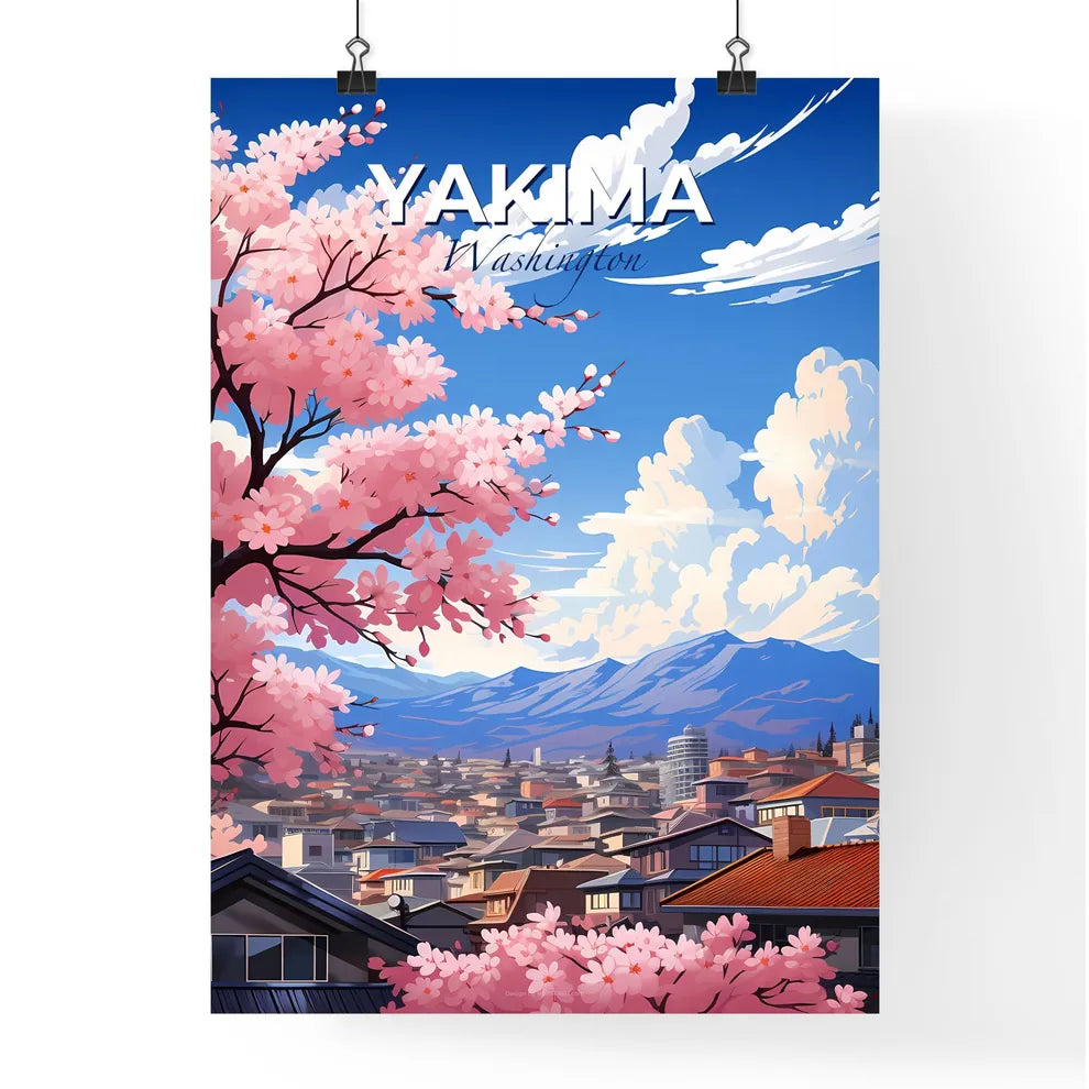 Yakima, Washington, A Poster of a pink tree with flowers in front of a city Default Title