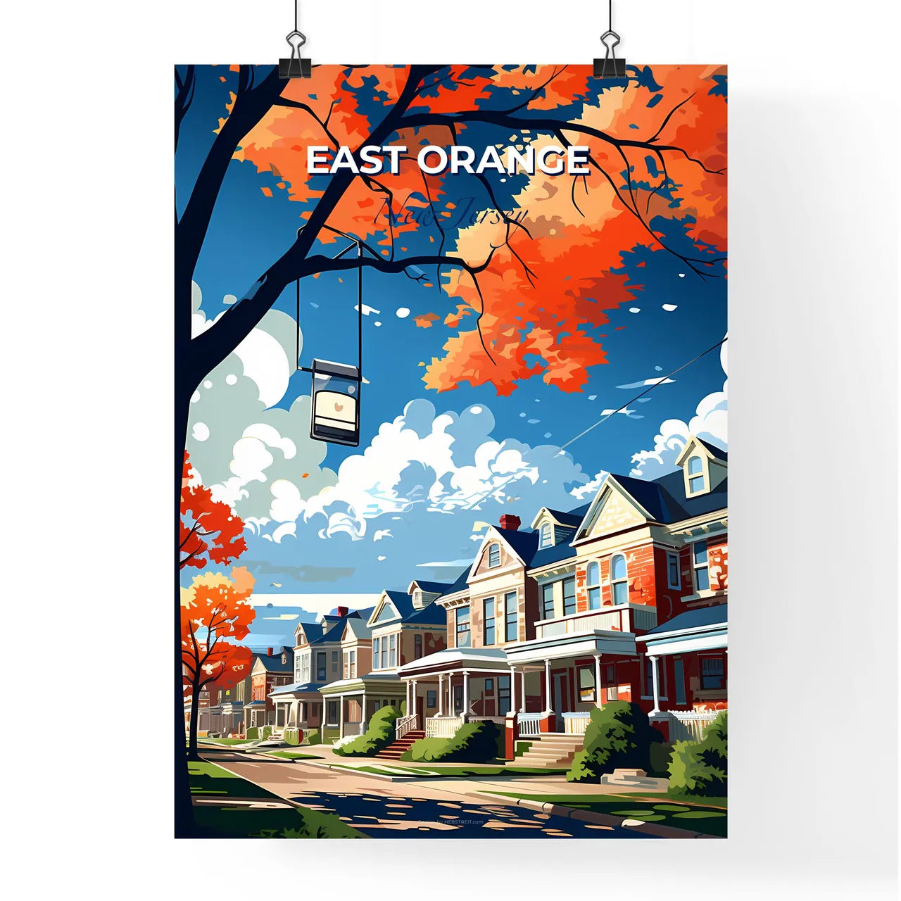 East Orange, New Jersey, A Poster of a row of houses with a sign Default Title