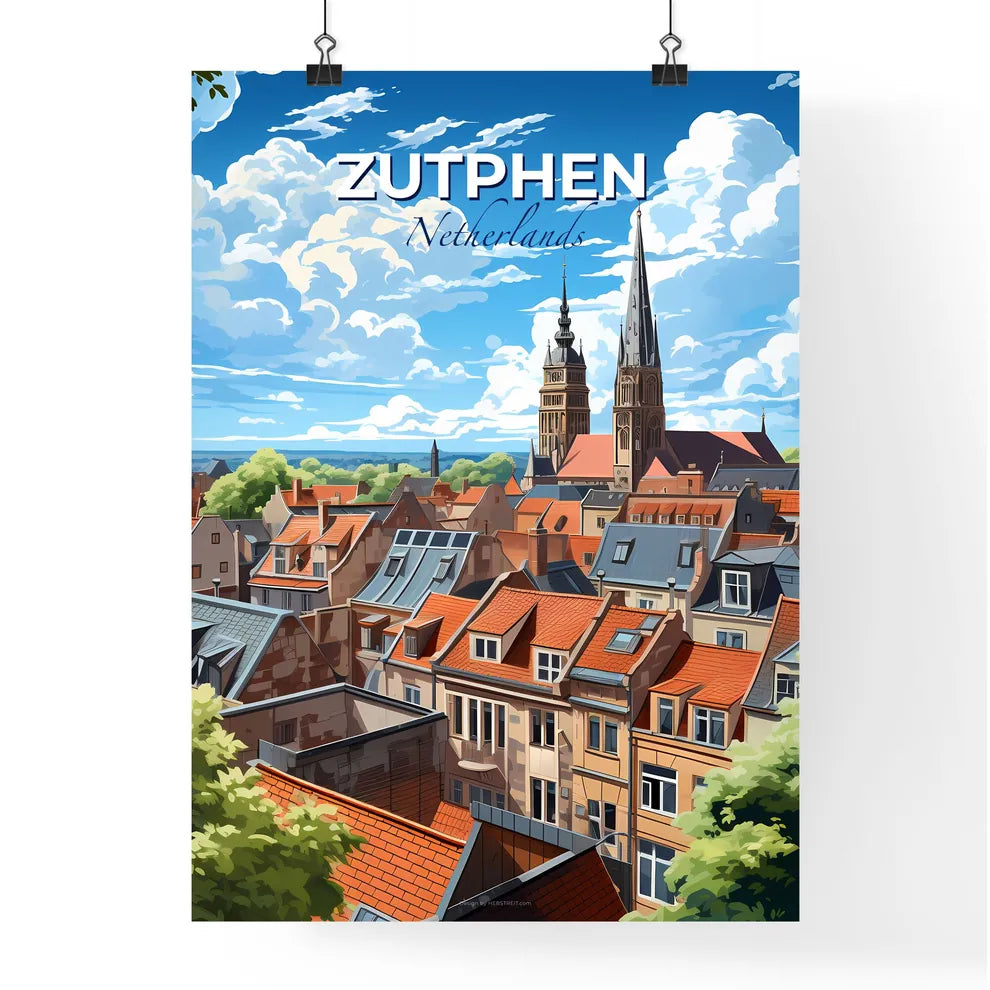 Zutphen, Netherlands, A Poster of a city with a church and trees Default Title