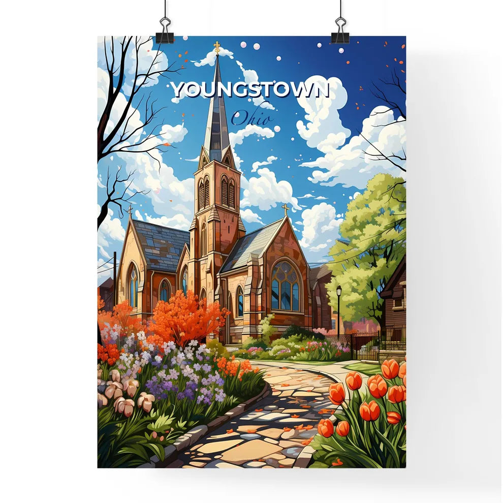 Youngstown, Ohio, A Poster of a church with a garden and flowers Default Title