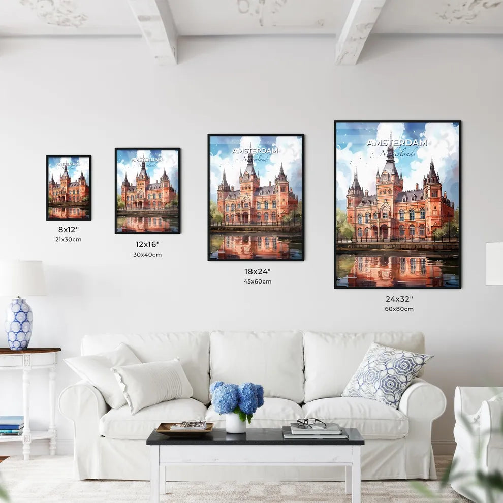 Amsterdam, Netherlands, A Poster of a large brick building with a clock tower Default Title