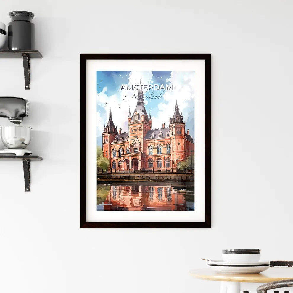 Amsterdam, Netherlands, A Poster of a large brick building with a clock tower Default Title