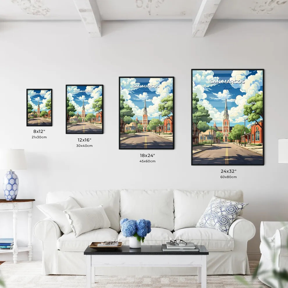 San Marcos, Texas, A Poster of a street with a church and trees Default Title