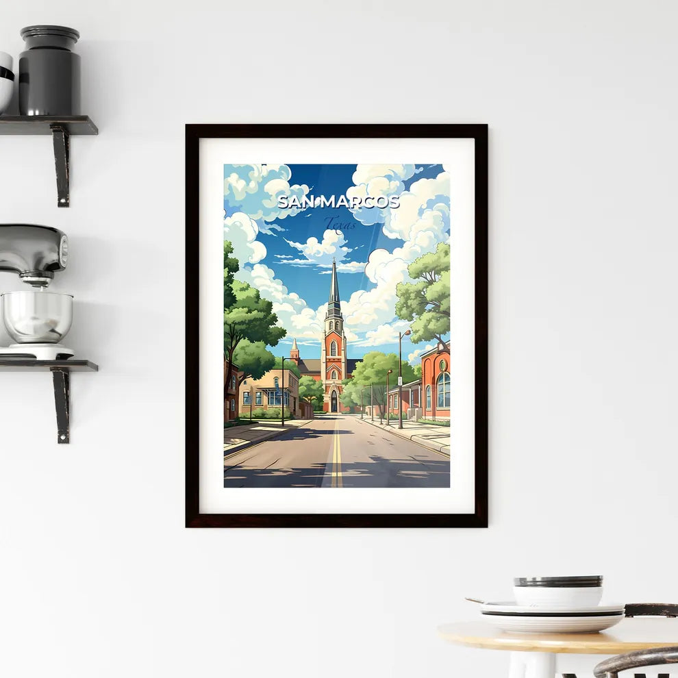 San Marcos, Texas, A Poster of a street with a church and trees Default Title