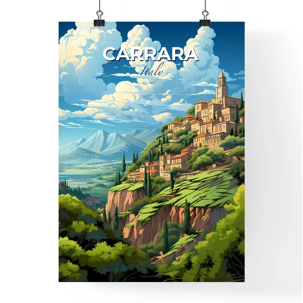 Carrara, Italy, A Poster of a landscape of a town on a hill Default Title