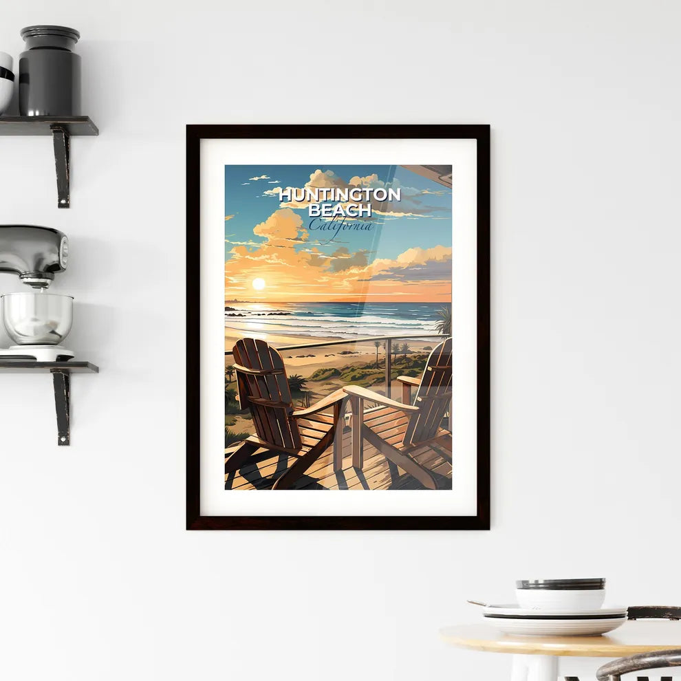 Huntington Beach, California, A Poster of a deck with chairs overlooking the ocean Default Title