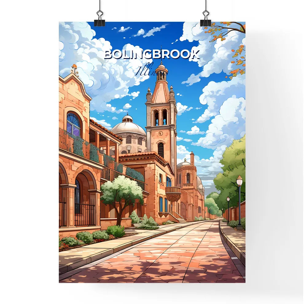 Bolingbrook, Illinois, A Poster of a street with a stone building and trees Default Title