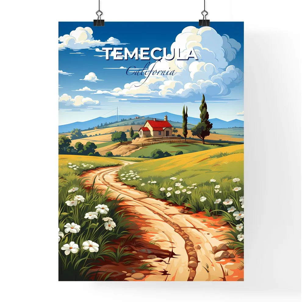 Temecula, California, A Poster of a dirt road through a field with flowers and a house Default Title