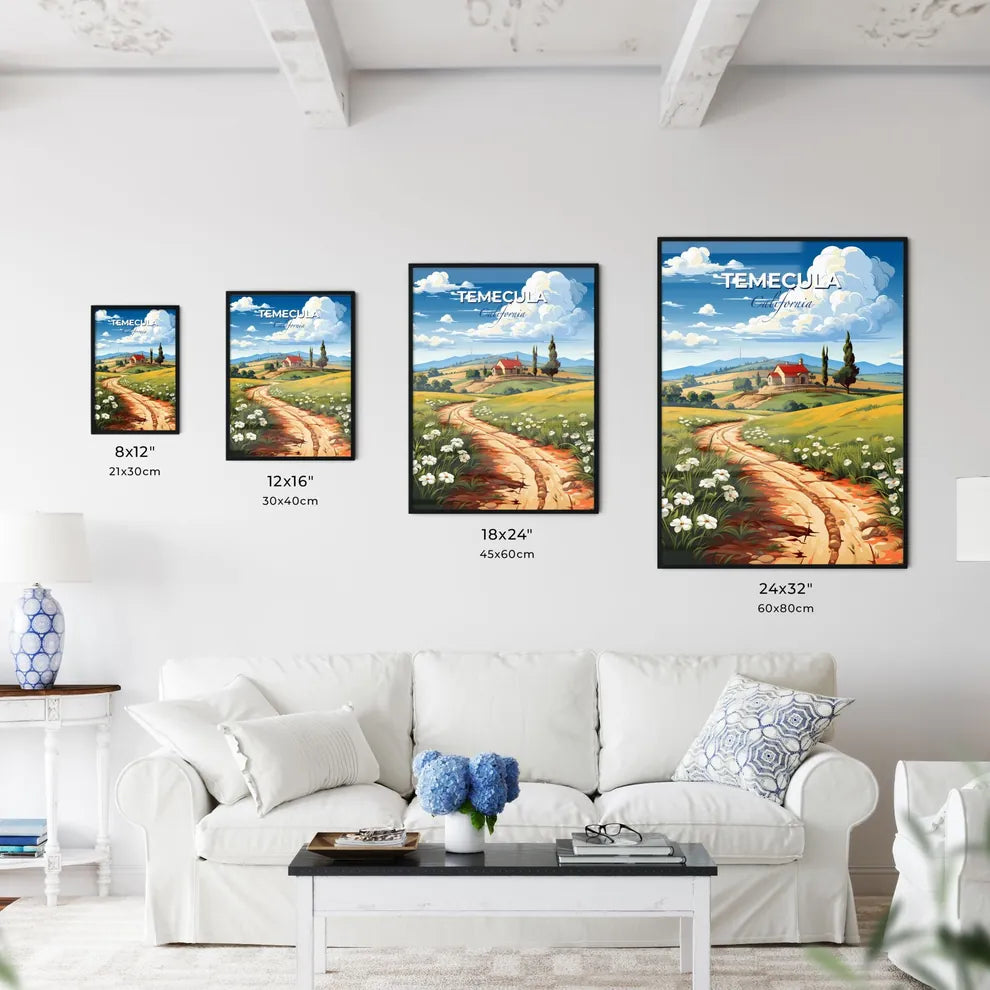 Temecula, California, A Poster of a dirt road through a field with flowers and a house Default Title
