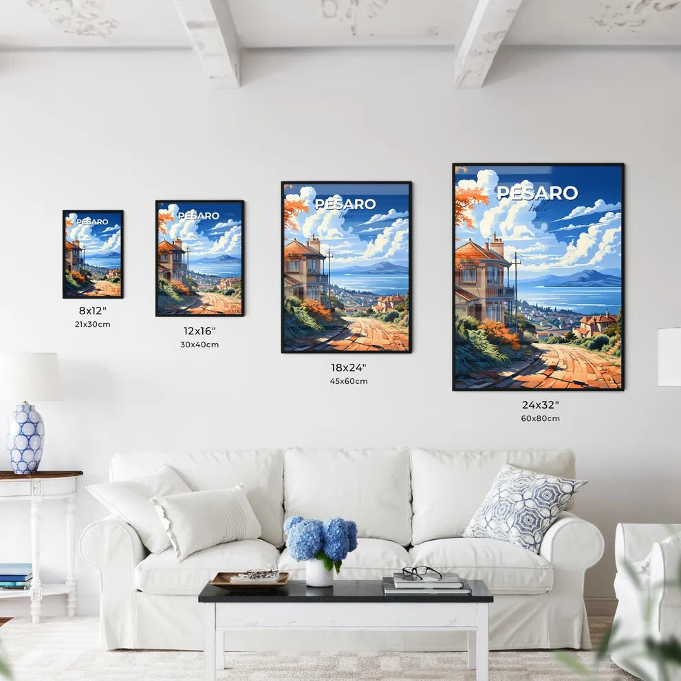 Pesaro, Italy, A Poster of a house on a hill with a body of water in the background Default Title