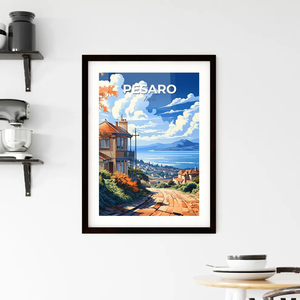 Pesaro, Italy, A Poster of a house on a hill with a body of water in the background Default Title