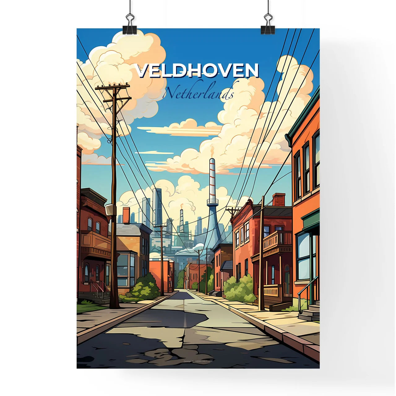 Veldhoven, Netherlands, A Poster of a street with buildings and power lines Default Title