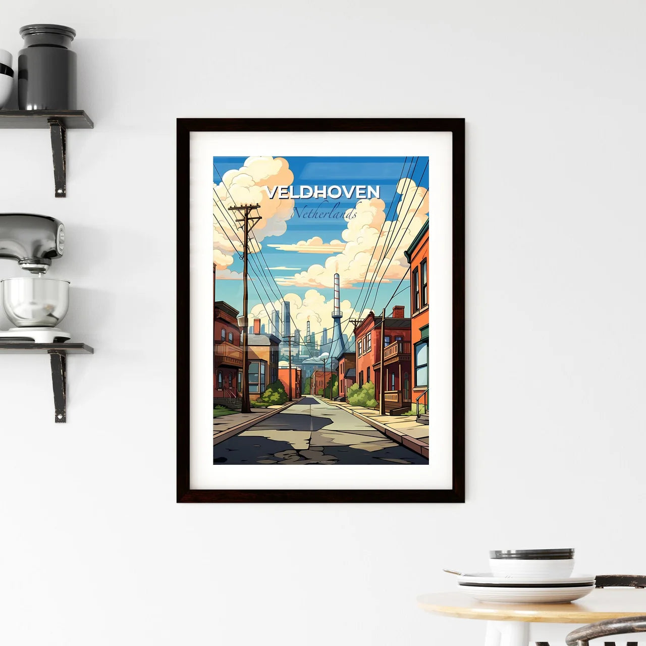 Veldhoven, Netherlands, A Poster of a street with buildings and power lines Default Title