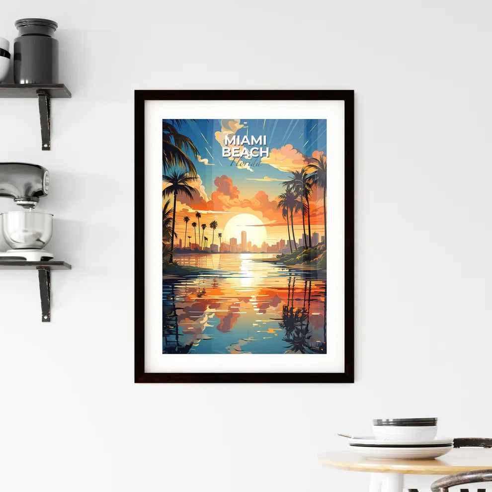 Miami Beach, Florida, A Poster of a sunset over a body of water with palm trees Default Title