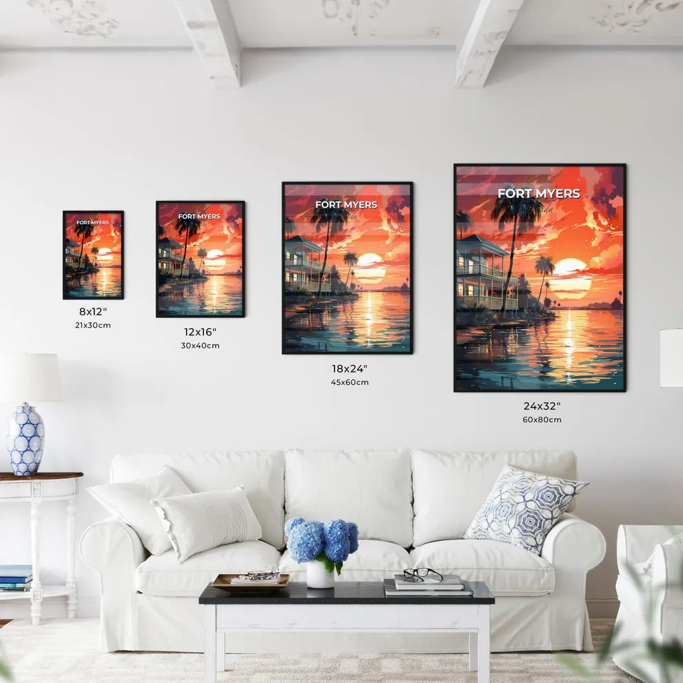 Fort Myers, Florida, A Poster of a house with palm trees and a sunset Default Title