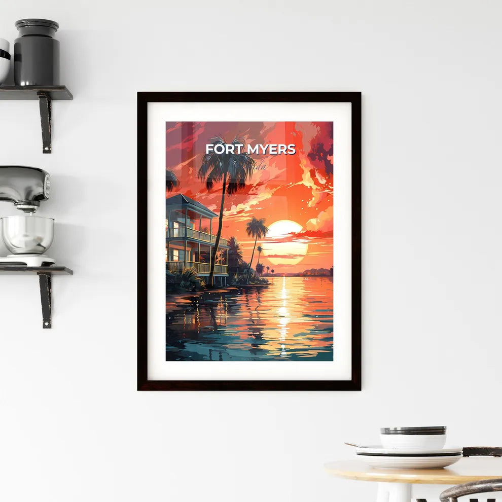 Fort Myers, Florida, A Poster of a house with palm trees and a sunset Default Title