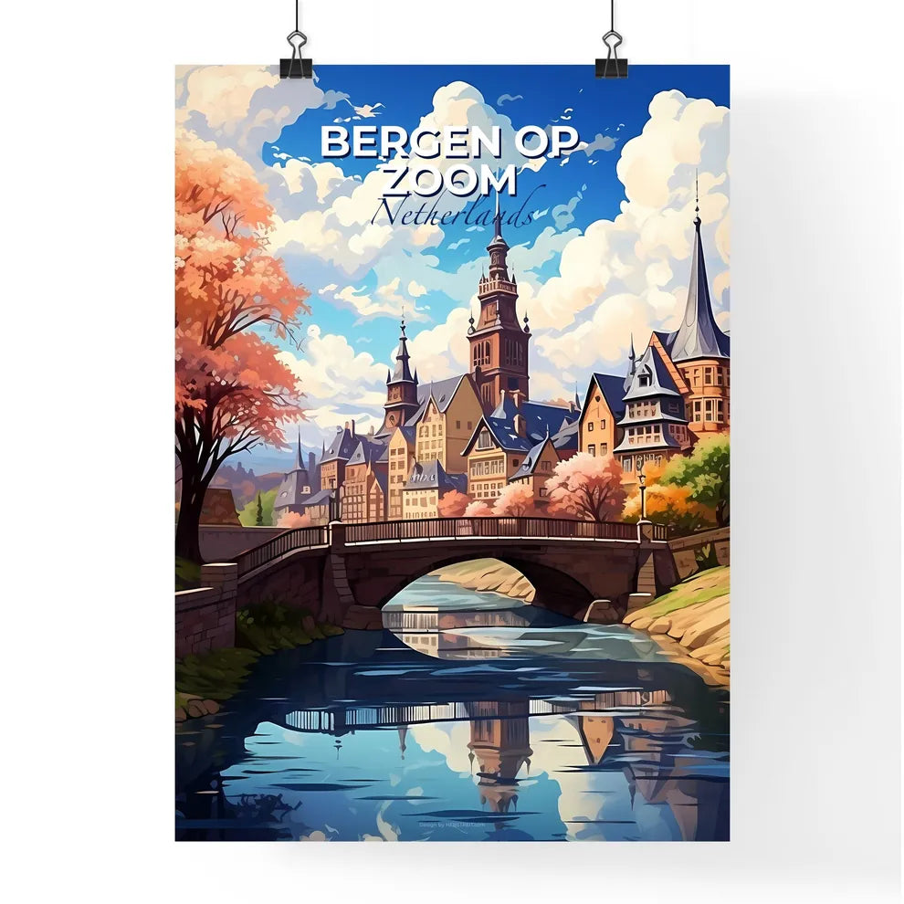 Bergen Op Zoom, Netherlands, A Poster of a bridge over a river with a city in the background Default Title