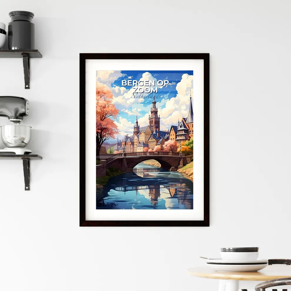 Bergen Op Zoom, Netherlands, A Poster of a bridge over a river with a city in the background Default Title