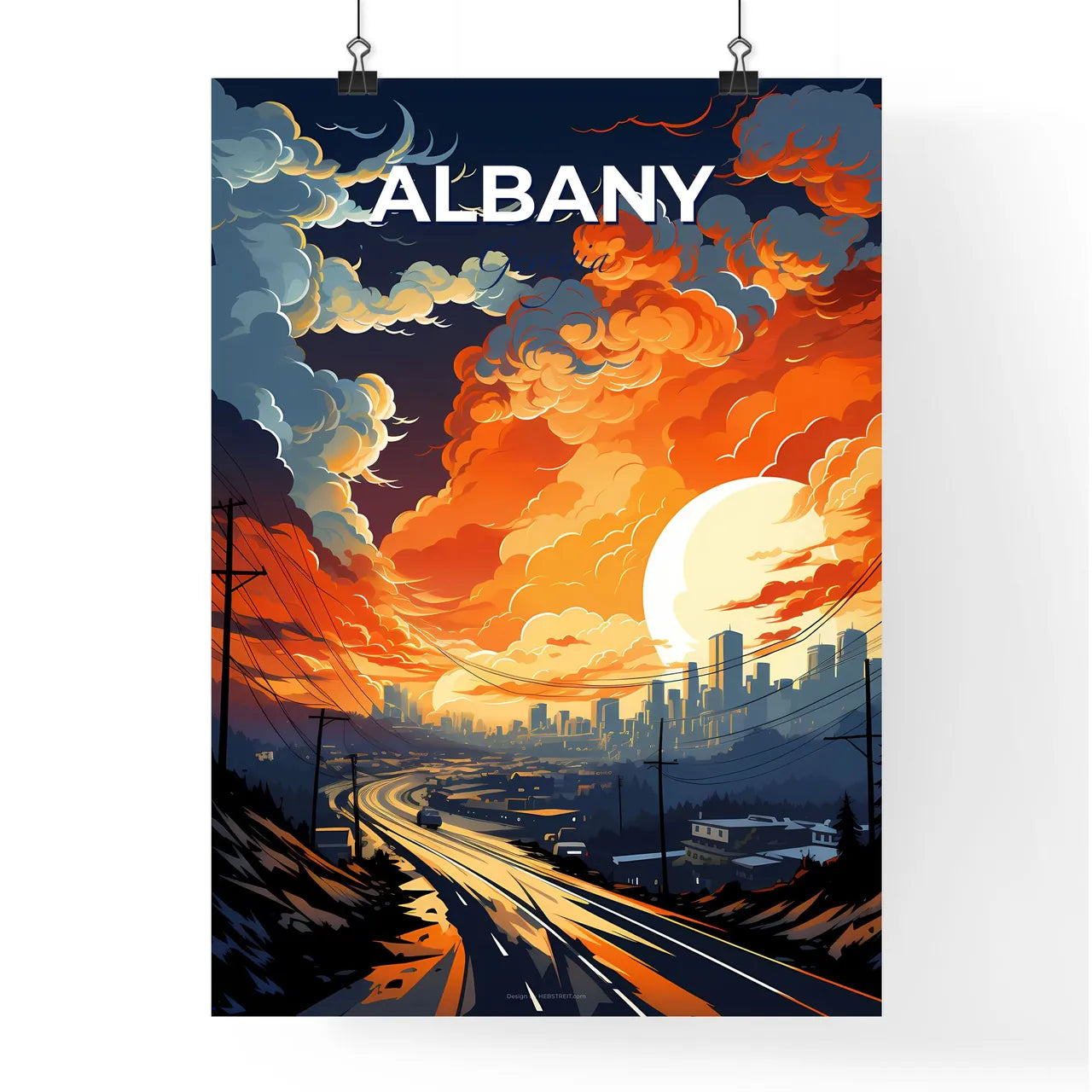 Albany, Georgia, A Poster of a city landscape with clouds and power lines Default Title