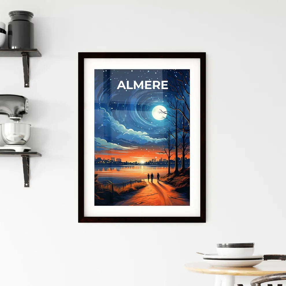 Almere, Netherlands, A Poster of a couple walking on a path by a lake at night Default Title