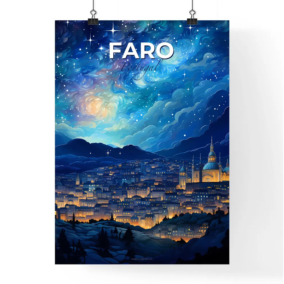Faro, Portugal, A Poster of a city with lights and stars in the sky Default Title