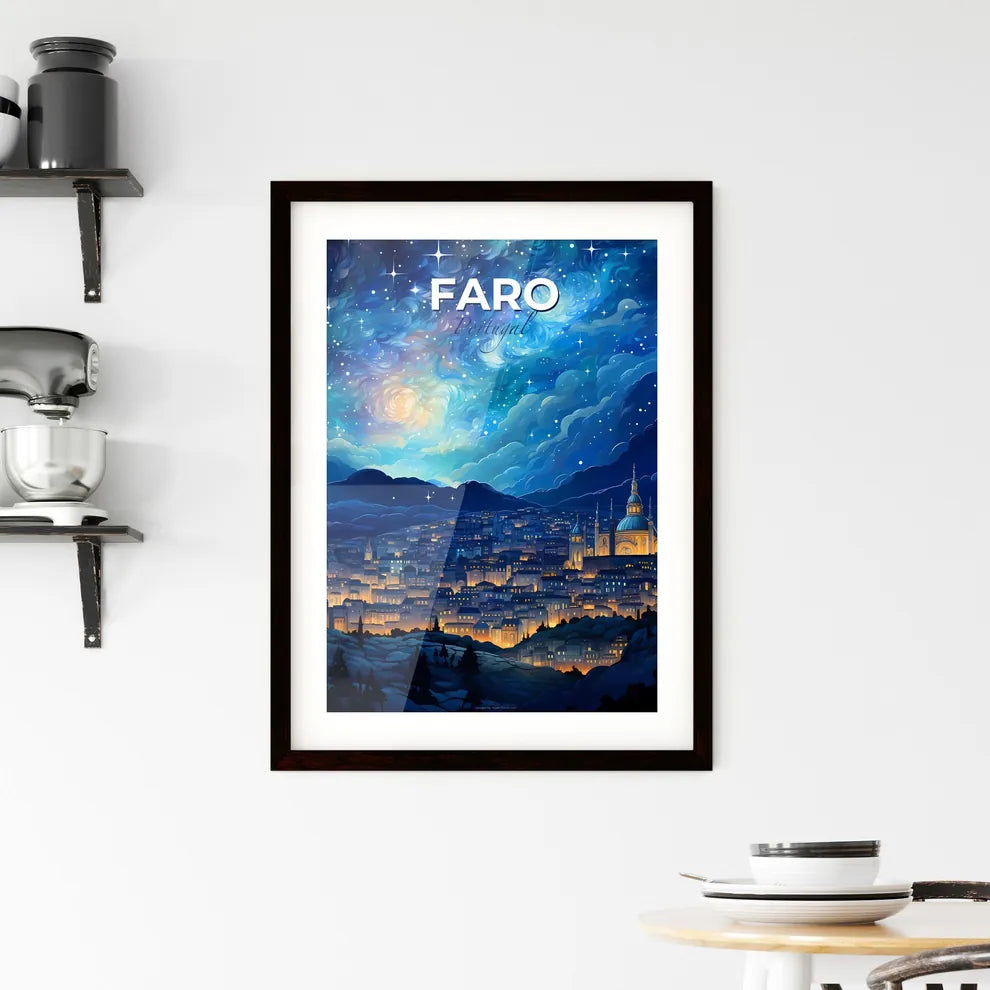Faro, Portugal, A Poster of a city with lights and stars in the sky Default Title