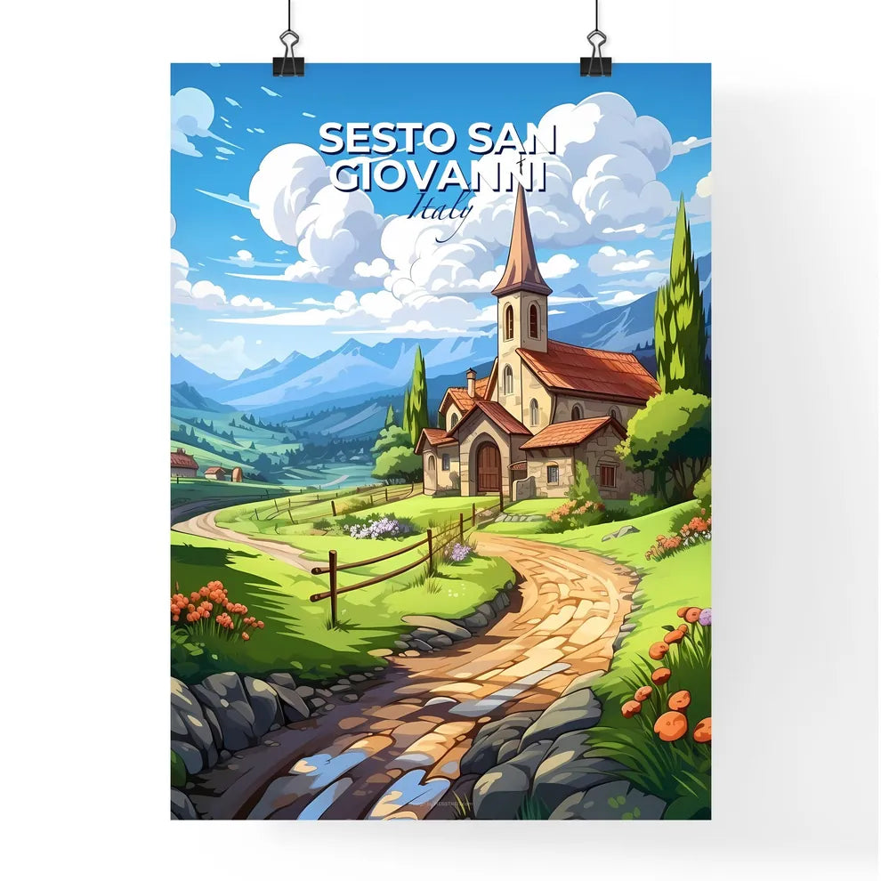 Sesto San Giovanni, Italy, A Poster of a cartoon of a church and a road Default Title