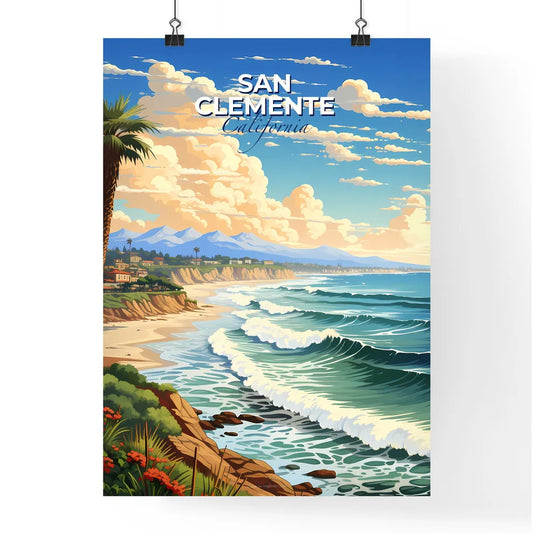 San Clemente, California, A Poster of a beach with waves and palm trees Default Title