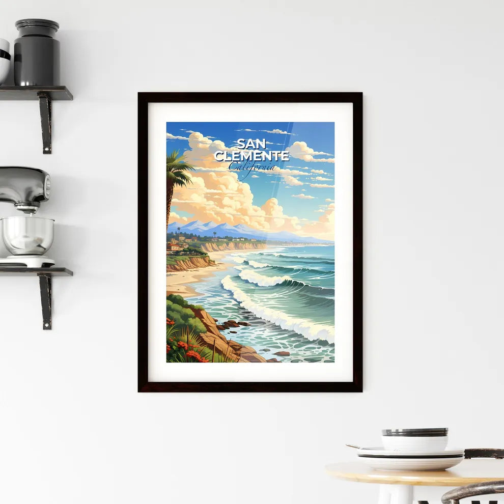 San Clemente, California, A Poster of a beach with waves and palm trees Default Title