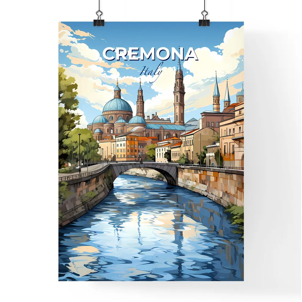 Cremona, Italy, A Poster of a river with a bridge and a building in the background Default Title