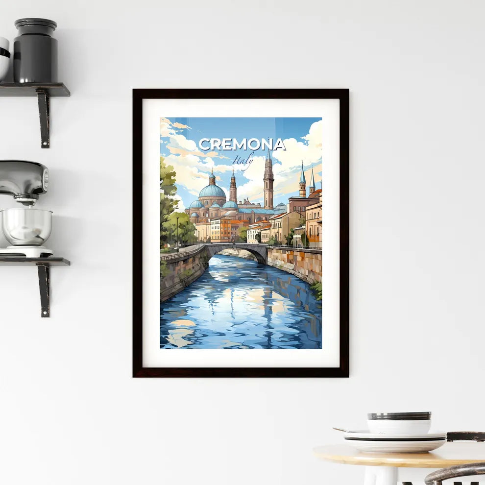 Cremona, Italy, A Poster of a river with a bridge and a building in the background Default Title